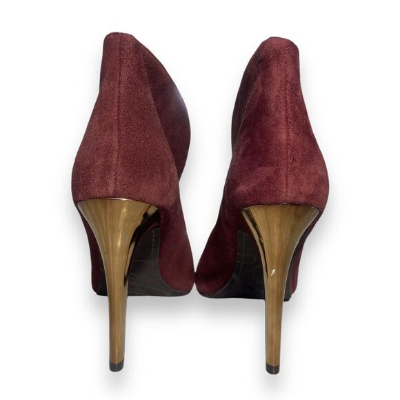 Fergie Rina Burgundy Wine Suede V Cut Peep Toe Heels Ankle Booties Size 6.5 M - Picture 5 of 9